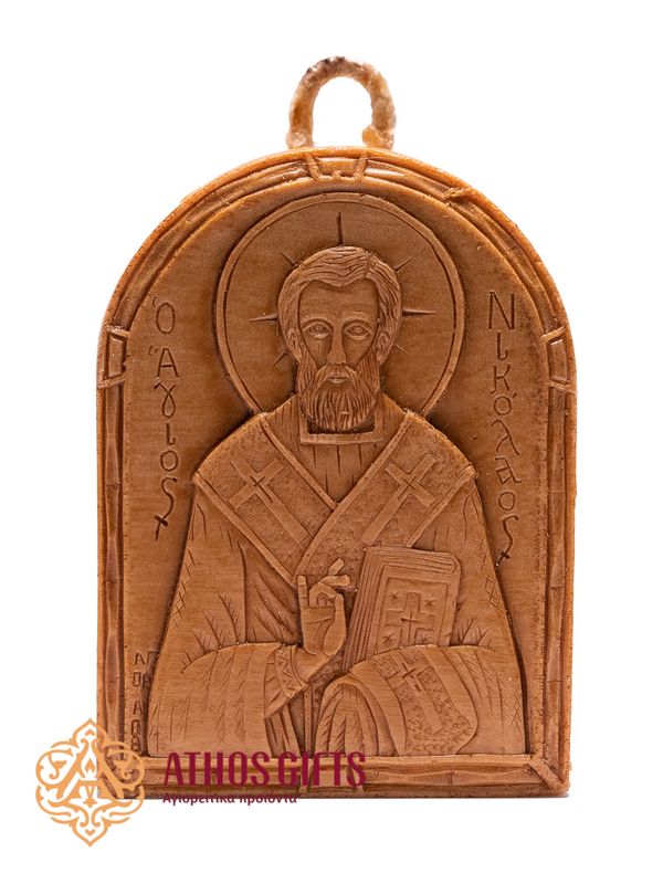 Handmade icon of Saint Nicholas made of beeswax