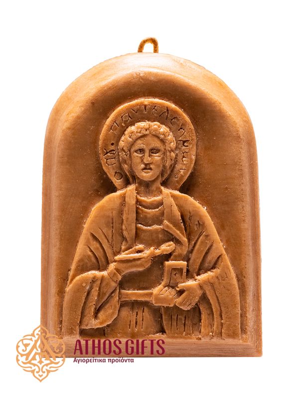 The icon of Saint Pantaleon made of beeswax is handcrafted