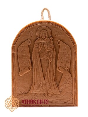 The icon of the Theotokos “Abbess of Mount Athos” is handmade from beeswax.
