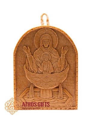 The icon of the Mother of God “Life-Giving Spring” made of beeswax is handcrafted