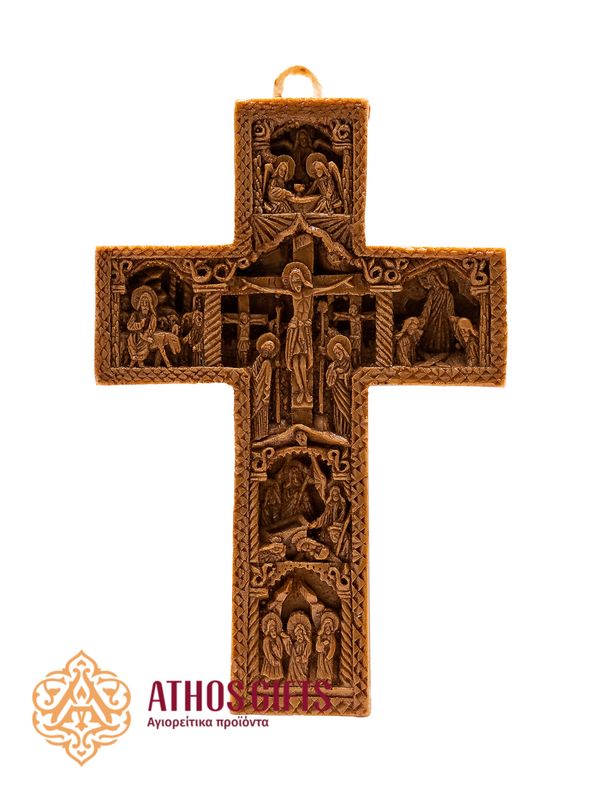 Wall cross made of wax with depictions of scenes from the life of Christ.