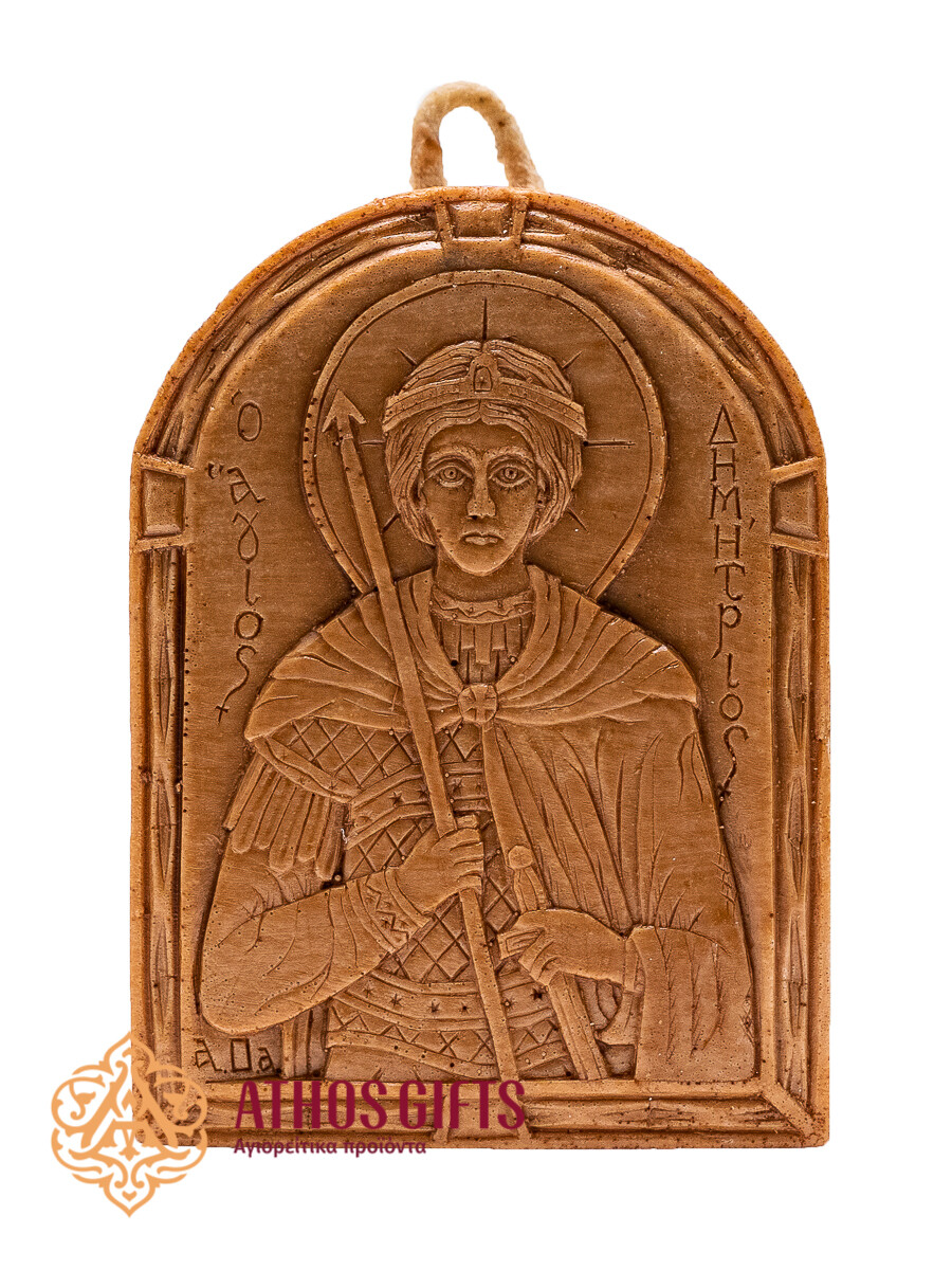 Handmade icon of Saint Demetrius made of beeswax
