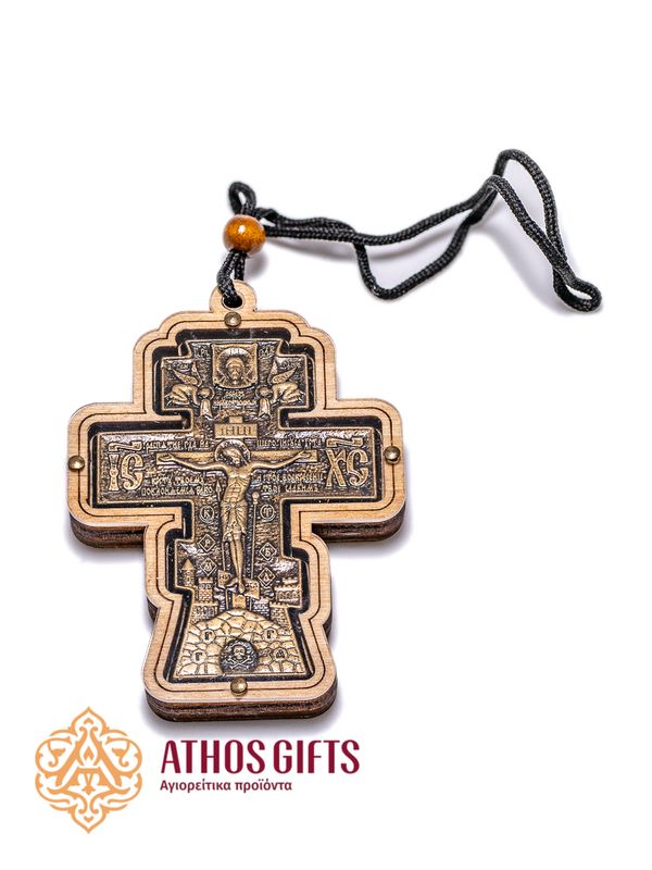 Wood and metal cross for the car, 8 cm.