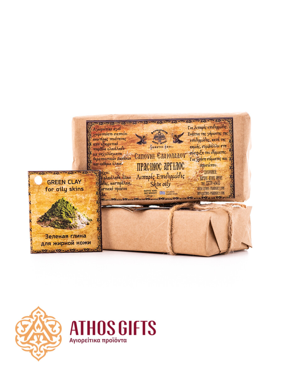 Natural soap with green clay based on olive oil with extracts of medicinal herbs.