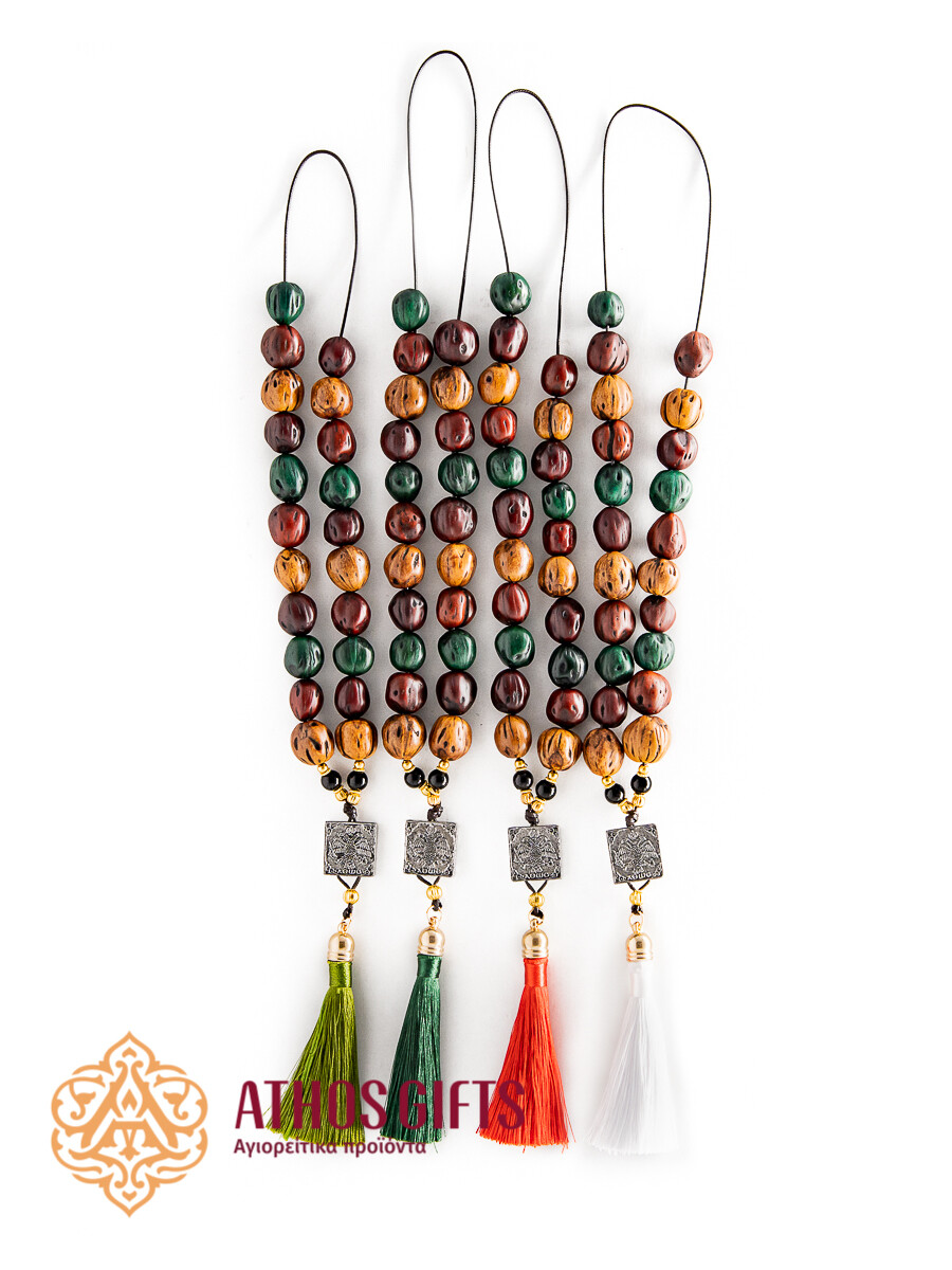 Worry beads (komboloi) with nutmeg beads that release a church incense fragrance.