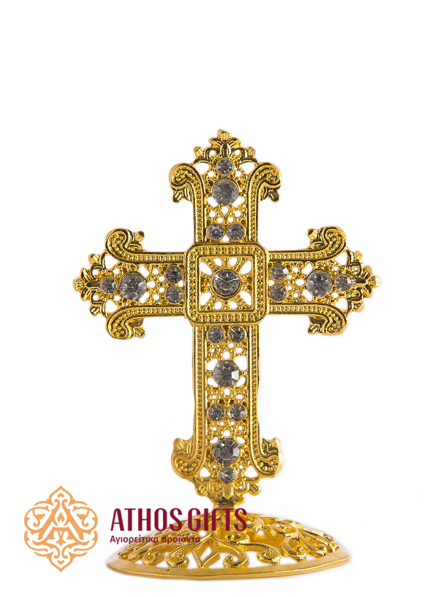 Metal table cross 9 cm, Color: Gold