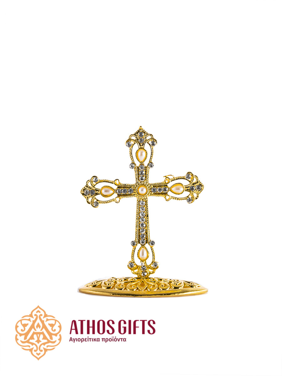 Metal table cross 8 cm, Color: Gold