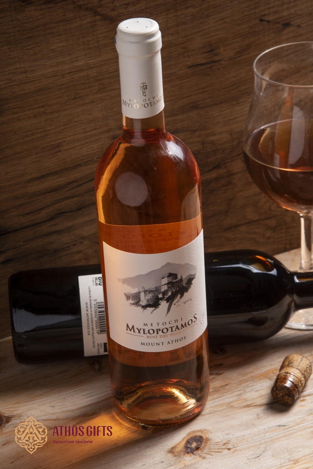 Milopotamos dry rosé wine, Cabernet Sauvignon and Limnio varieties.