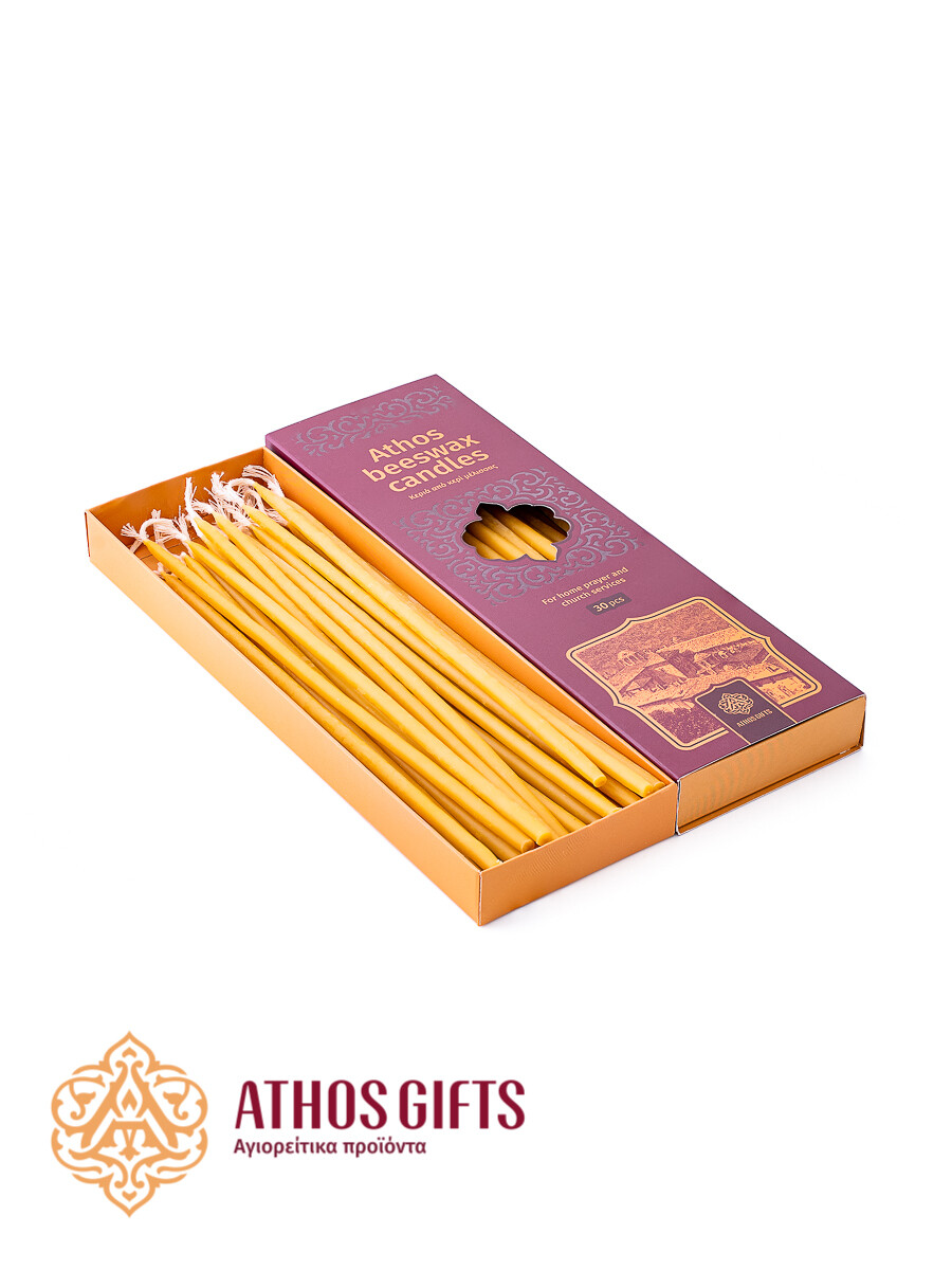Handmade candles made of natural beeswax, crafted in the Skete of Saint Nicholas on Mount Athos