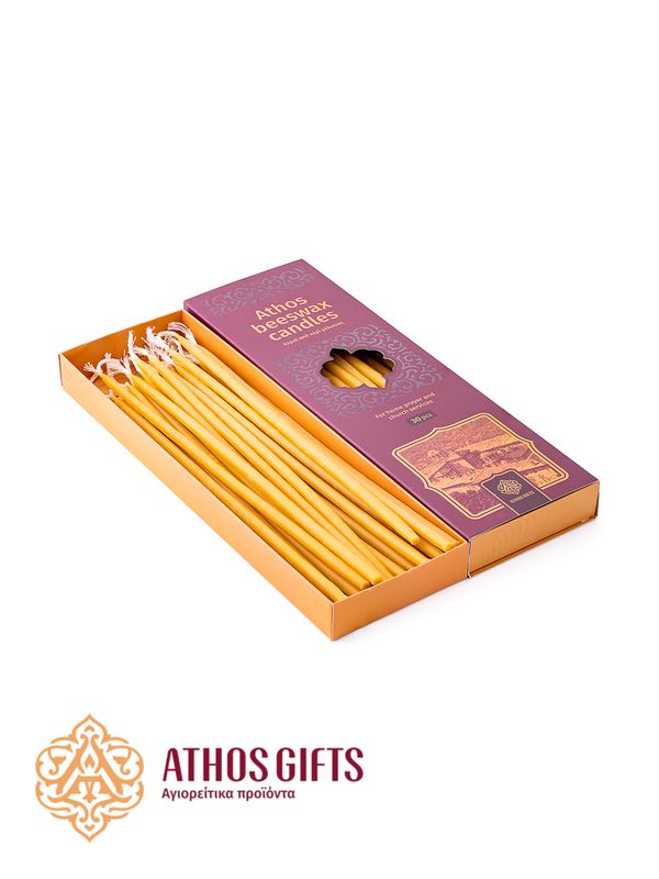 Handmade candles made of natural beeswax, crafted in the Skete of Saint Nicholas on Mount Athos