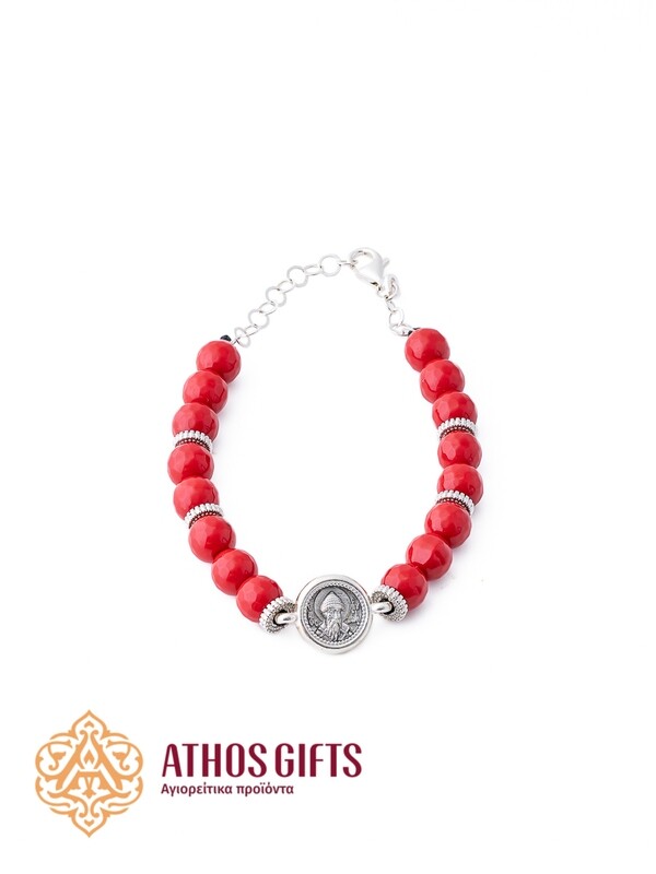 Red agate bracelet with a silver icon of Saint Spyridon of Trimythous (Corfu)