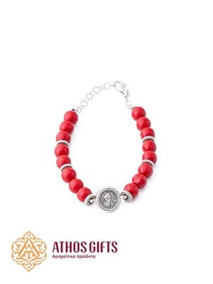 Red agate bracelet with a silver icon of Saint Spyridon of Trimythous (Corfu)