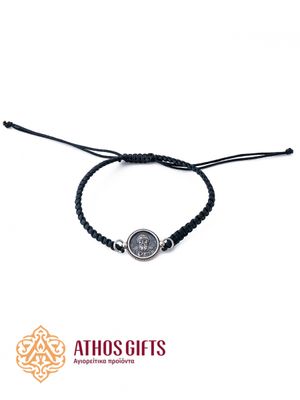 Black braided bracelet with a silver icon of Saint Spyridon of Trimythous