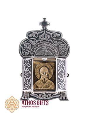 A metal opening icon of St. Spyridon from the Church of St. Spyridon of Trimythous.