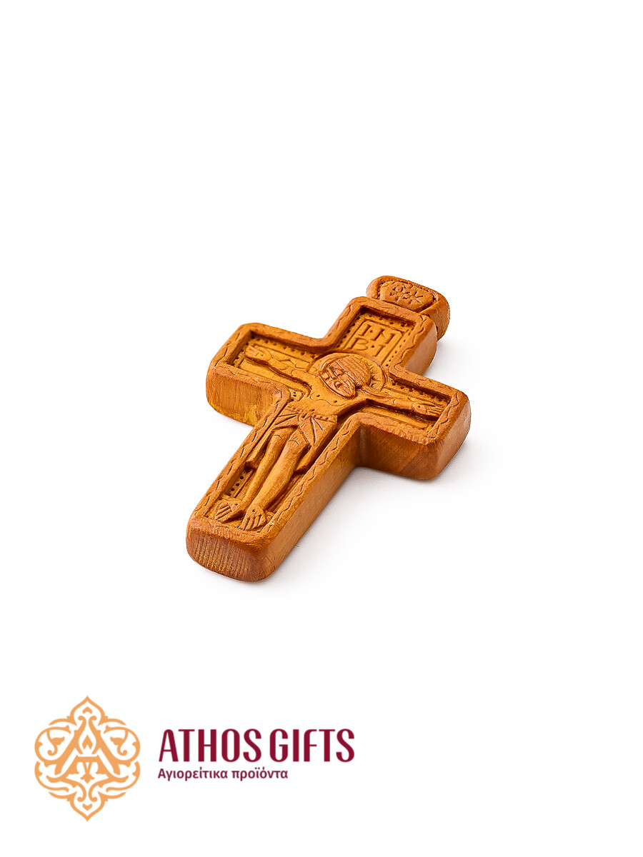 Hand-carved wooden pectoral cross made by the monks of the Koutloumousiou Monastery