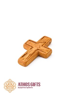 A carved wooden pectoral cross made by the monks of the Cell of Dositheou on Mount Athos.