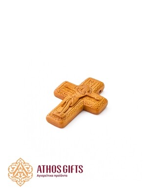 A carved wooden pectoral cross made by the monks of the Cell of Dositheou on Mount Athos.