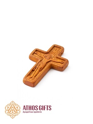 A carved wooden pectoral cross made by the monks of the Cell of Dositheou on Mount Athos.