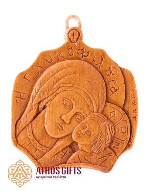 The icon of the Mother of God “Glykofilloussa” (Umilenie), made of beeswax, is handcrafted.