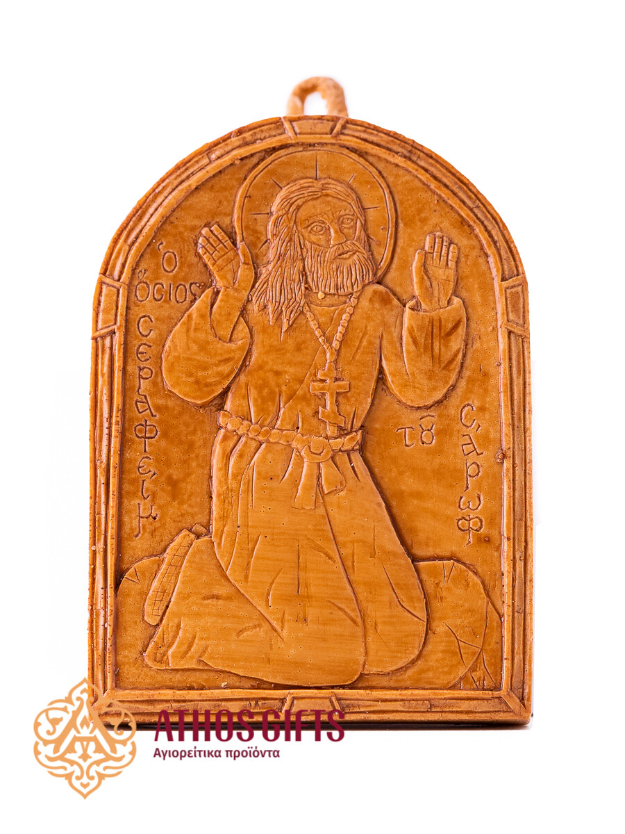 Handmade icon of Saint Seraphim of Sarov made of beeswax