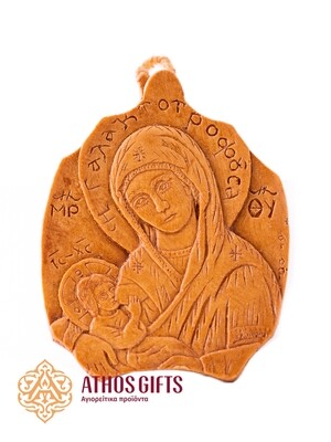 The icon of the Mother of God “Galaktotrophousa” (the Nursing Mother), made of beeswax, is handcrafted.