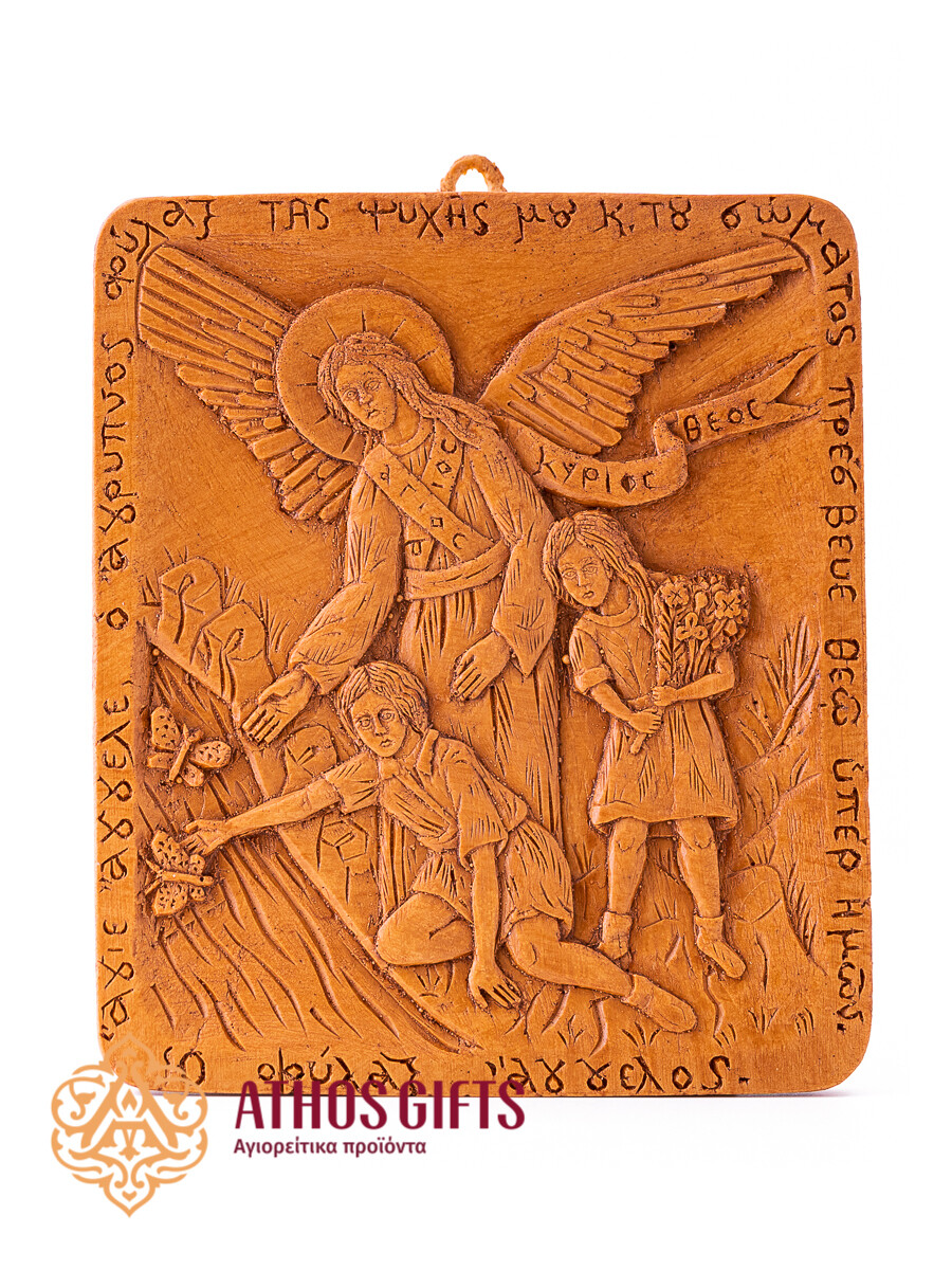 Icon of the Guardian Angel made of beeswax, handcrafted with great attention to detail.