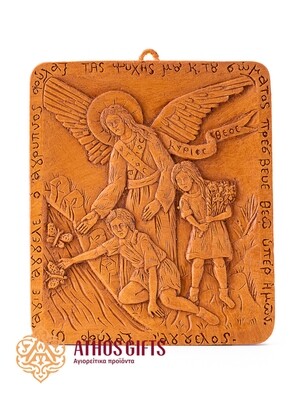 Icon of the Guardian Angel made of beeswax, handcrafted with great attention to detail.