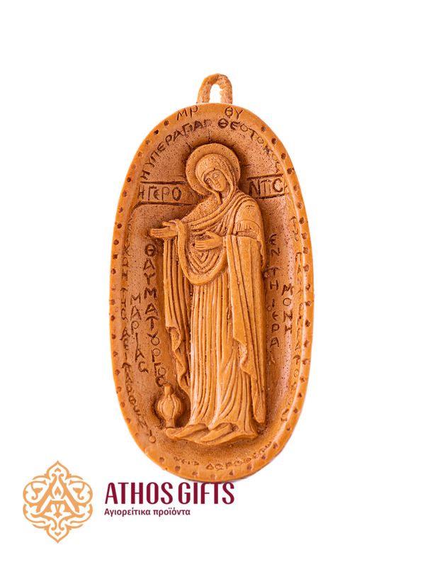 Handmade icon of the Mother of God “Gerontissa”, made of beeswax.