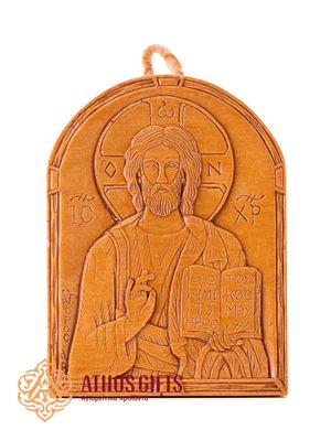 Icon of Jesus Christ Pantocrator made of beeswax, handcrafted
