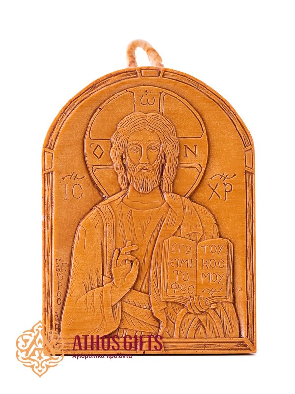 Icon of Jesus Christ Pantocrator made of beeswax, handcrafted