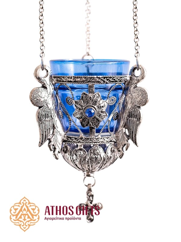 Silver-colored hanging vigil lamp
