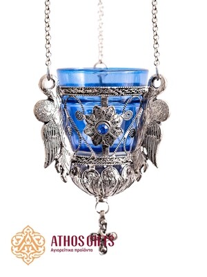 Silver colored hanging vigil lamp