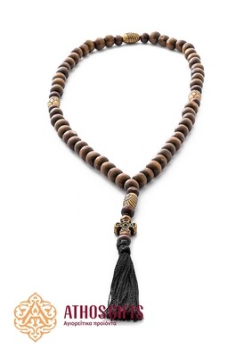 Orthodox prayer rope made of wooden beads with metal separators, handmade by the monks of Mount Athos.