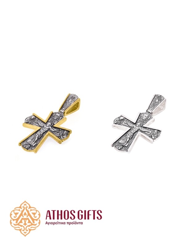 A cross pendant for the neck made of silver / partially gold-plated silver.