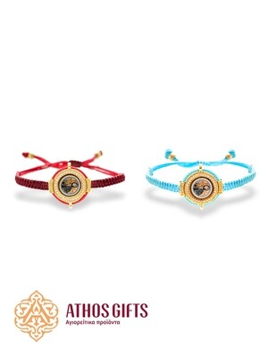 Women’s braided bracelet featuring an image of Christ Pantocrator, decorated with gold-colored embossed patterns