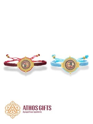 Stylish women’s woven bracelet featuring the image of Christ Pantocrator