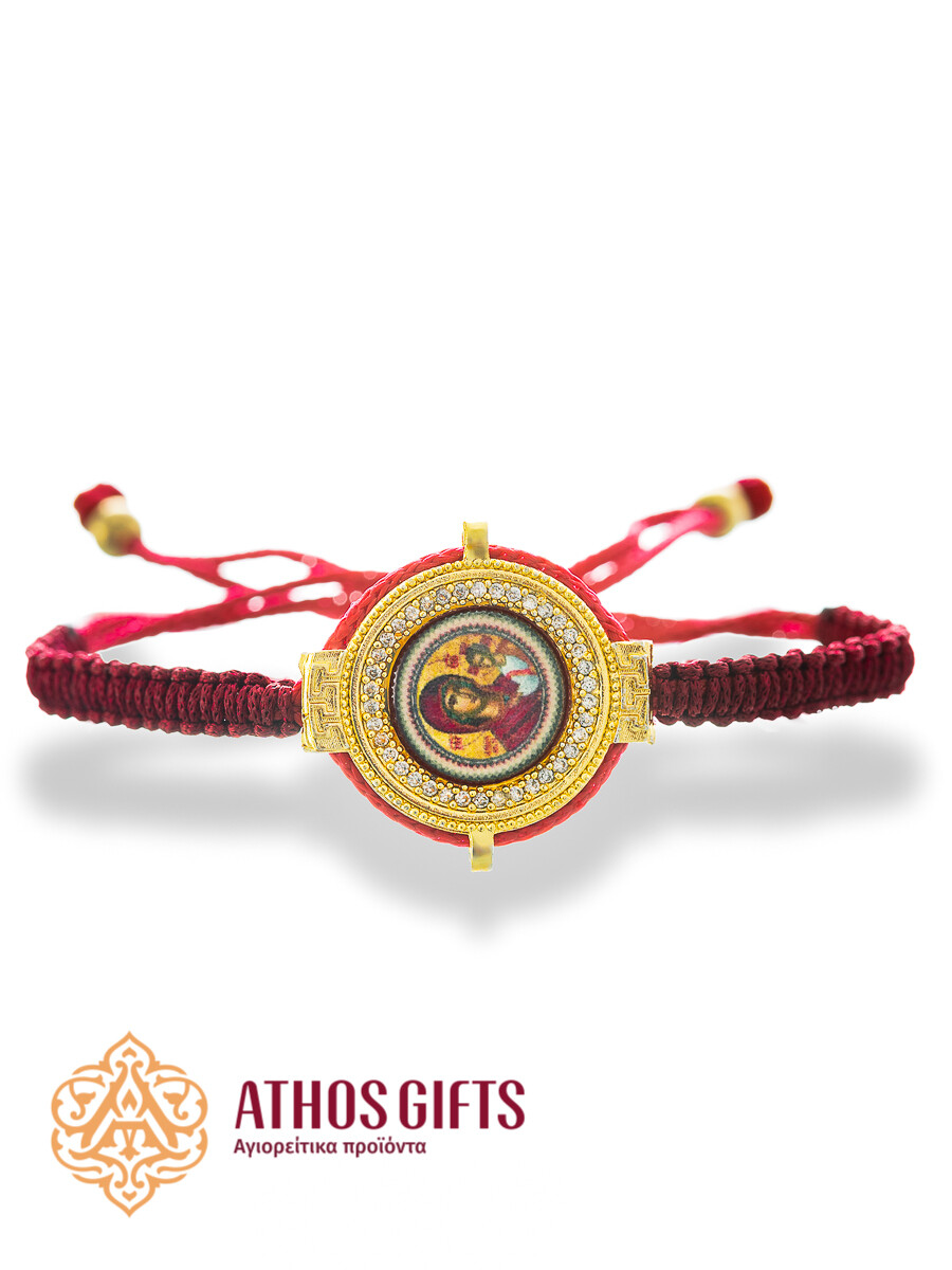 Red women’s bracelet with an image of the Virgin Mary Glykophilousa.