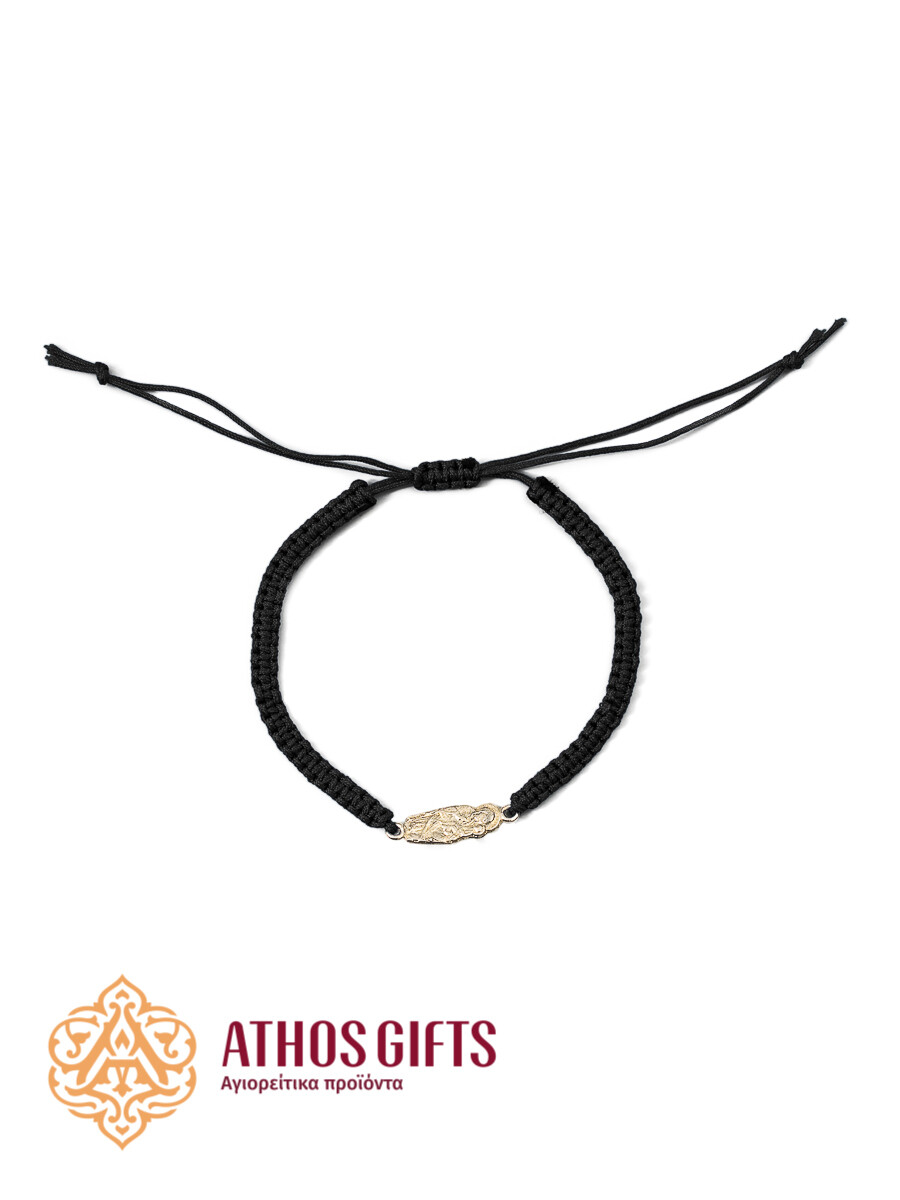 Black woven bracelet with a silver icon depicting the Mother of God “Pantanassa”