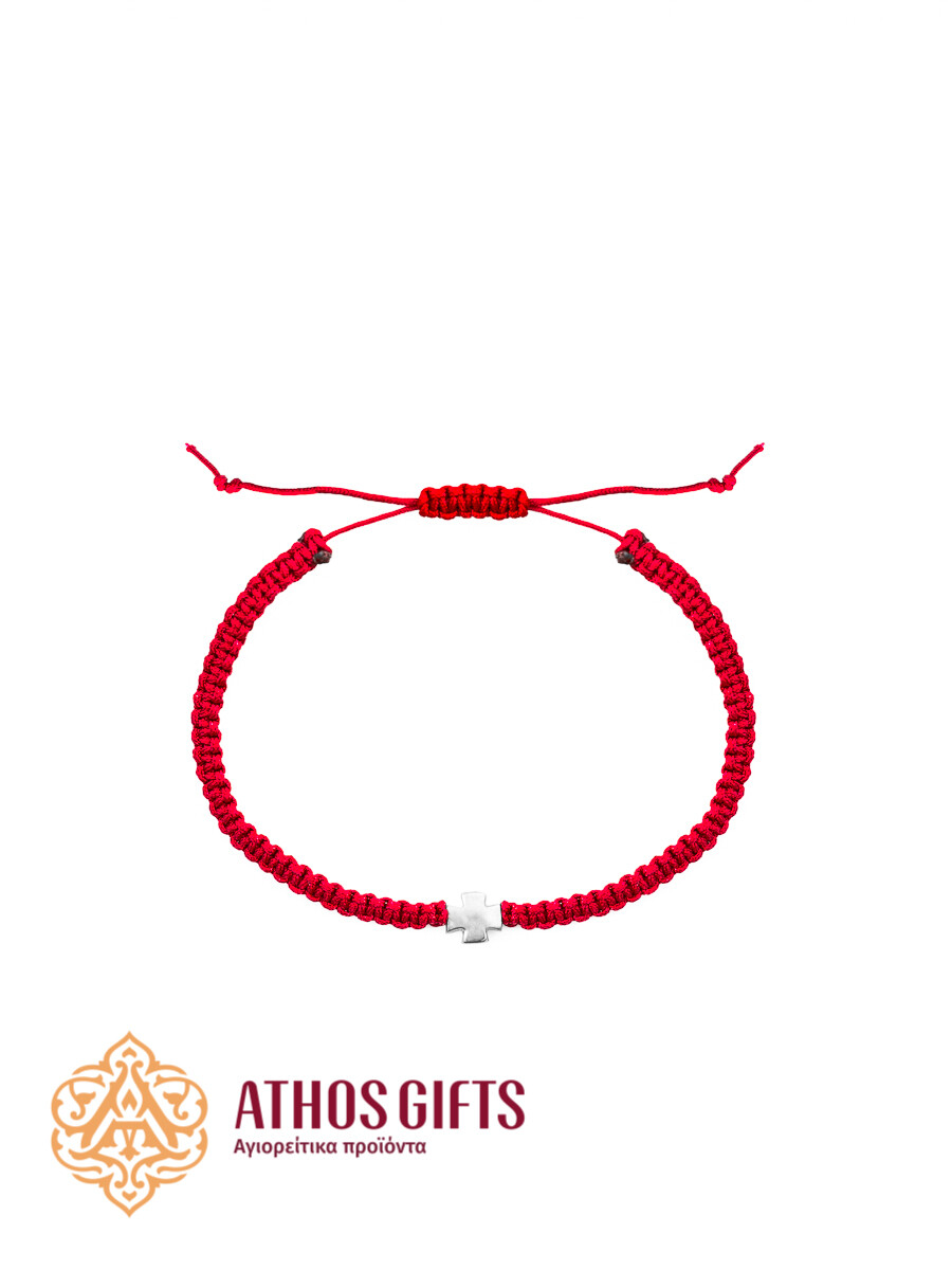 Red braided bracelet with a silver insert in the shape of a cross