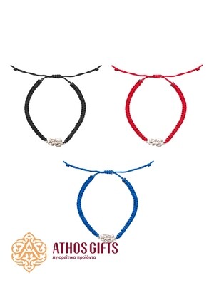 Woven bracelet with a silver icon depicting the Mother of God “It Is Truly Meet”