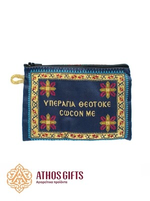 Fabric prayer rope pouch with an embroidered prayer to the Lord.