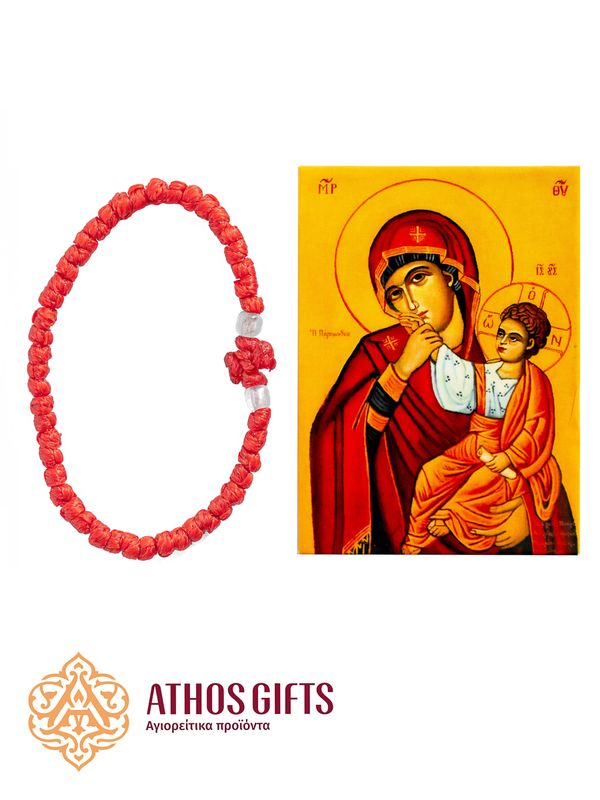 Magnet icon of the Mother of God with a red komboskini