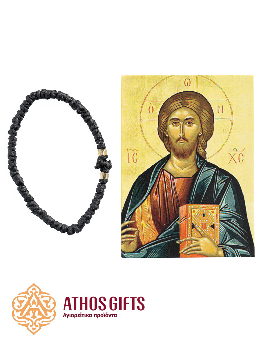 Jesus Christ Almighty Icon Magnet and Komboskini Set, Сolor (komboskini): Black