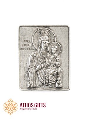 Metal magnet icon with an image of the Mother of God “Lakkoskitiotissa”.
