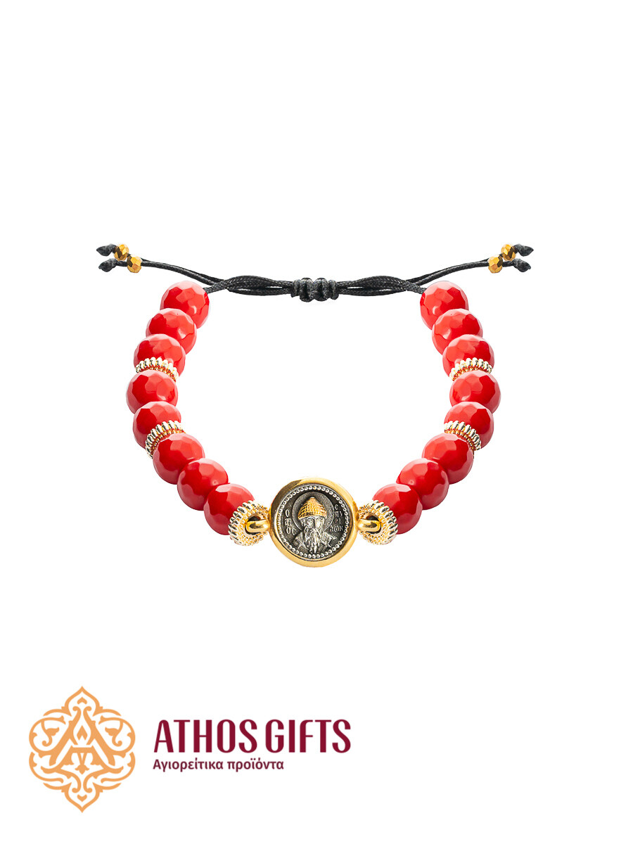 Agate bracelet with a partially gilded silver icon of Saint Spyridon of Trimythous (Corfu)
