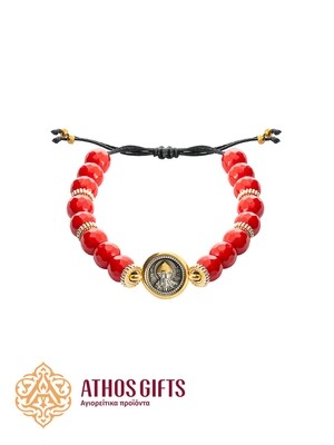 Agate bracelet with a partially gilded silver icon of Saint Spyridon of Trimythous (Corfu)