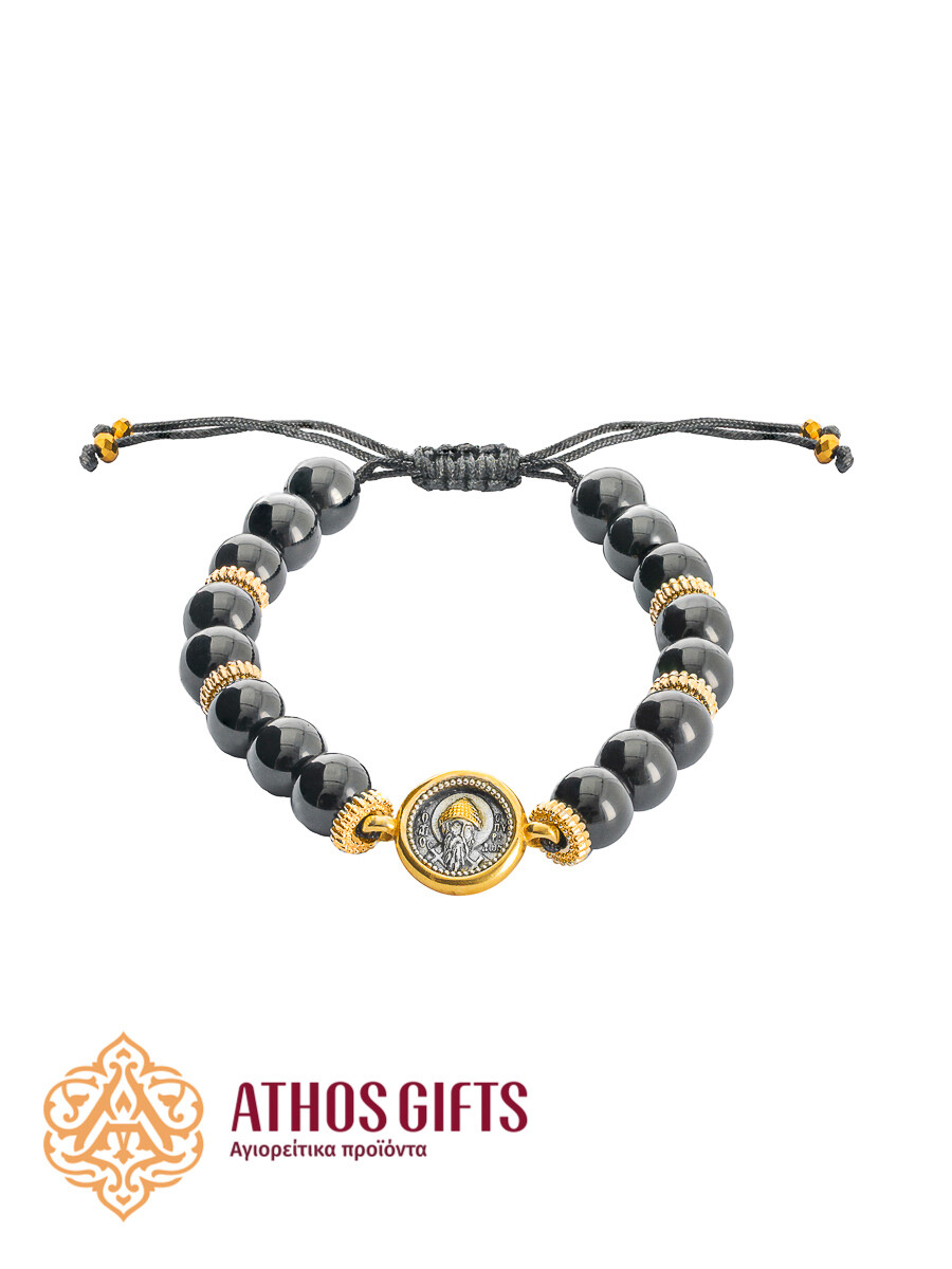 Onyx bracelet with Saint Spyridon silver icon