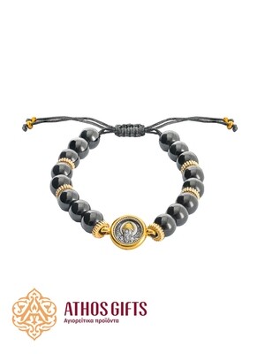 Onyx bracelet with Saint Spyridon silver icon