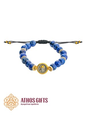 Agate bracelet with a partially gilded silver icon of Saint Spyridon of Trimythous (Corfu)