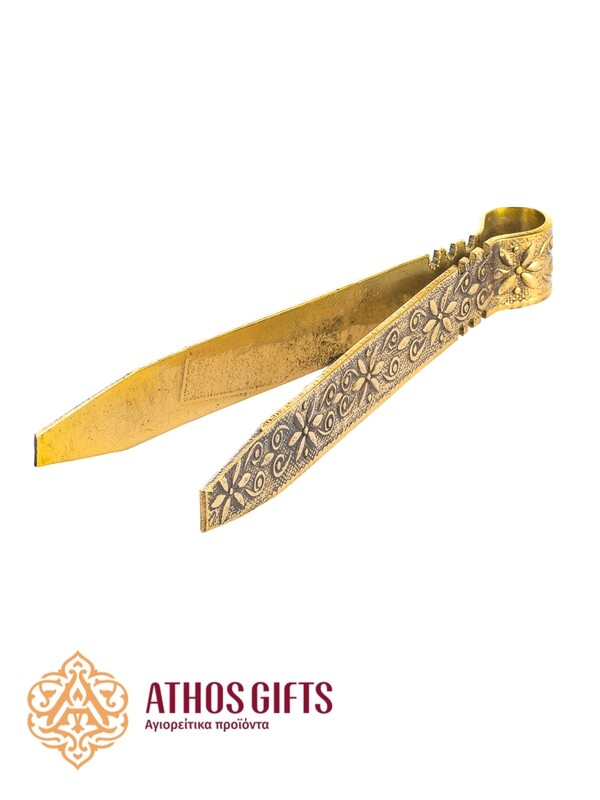 Bronze tongs with a carved handle for charcoal and frankincense